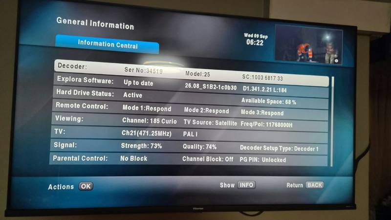 Signal strength and quality check on an Explora